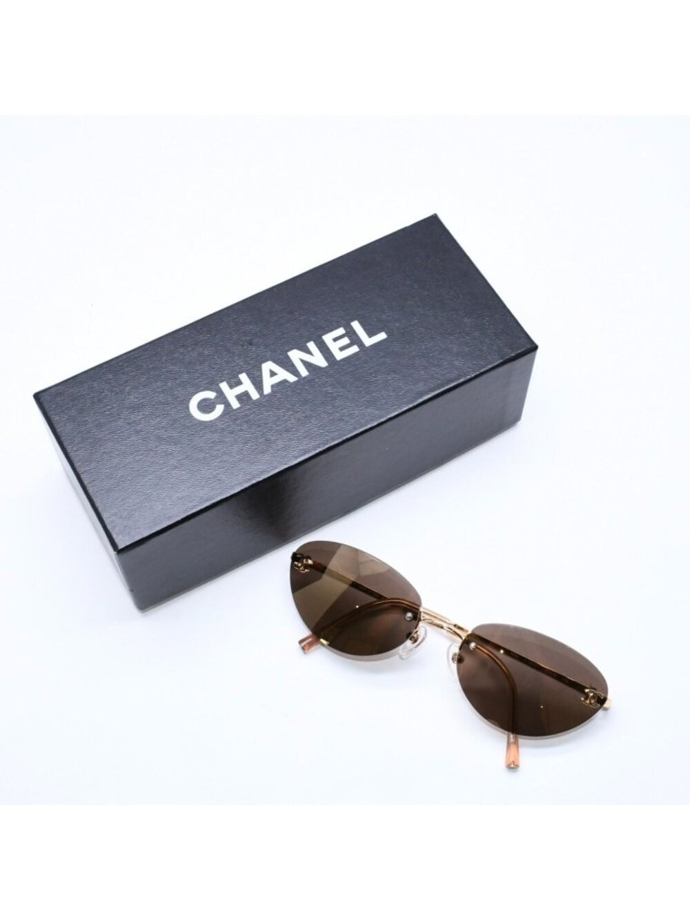 Chanel Rimless Sunglasses Eyewear CC Logo Gold